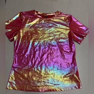 Allegra K Women's Metallic Shiny Multicolor Short Sleeve Top Size Medium